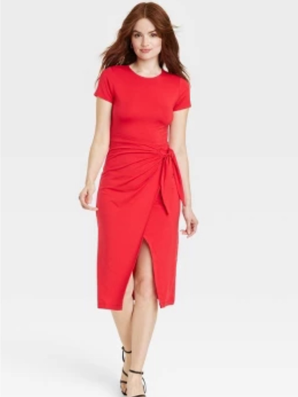 Women's Short Sleeve Tie-Front Wrap Dress - A New Day in Red